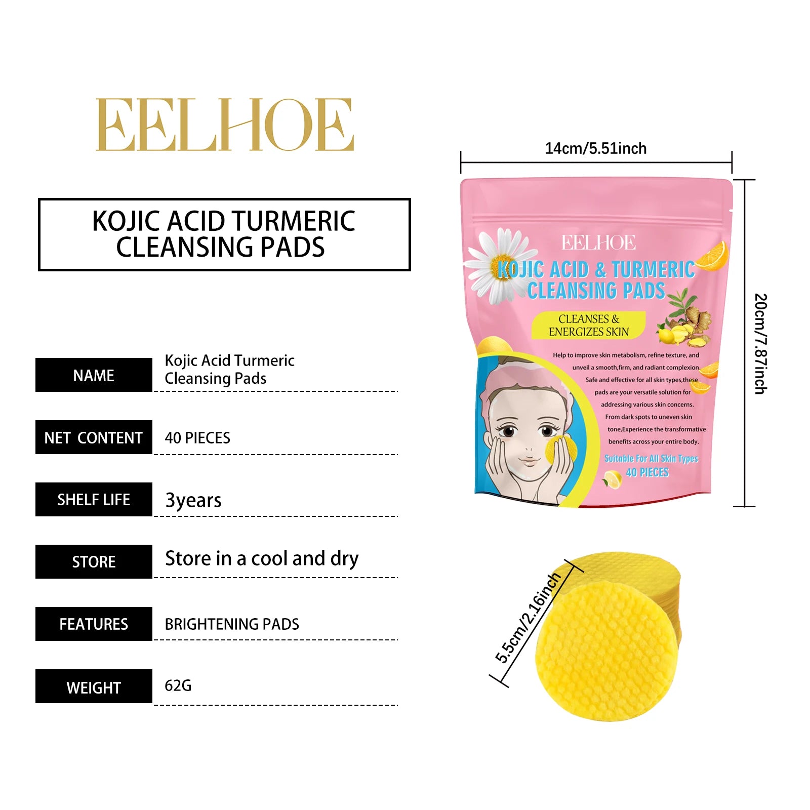 EELHOE Turmeric Kojic Acid Cleansing Pads