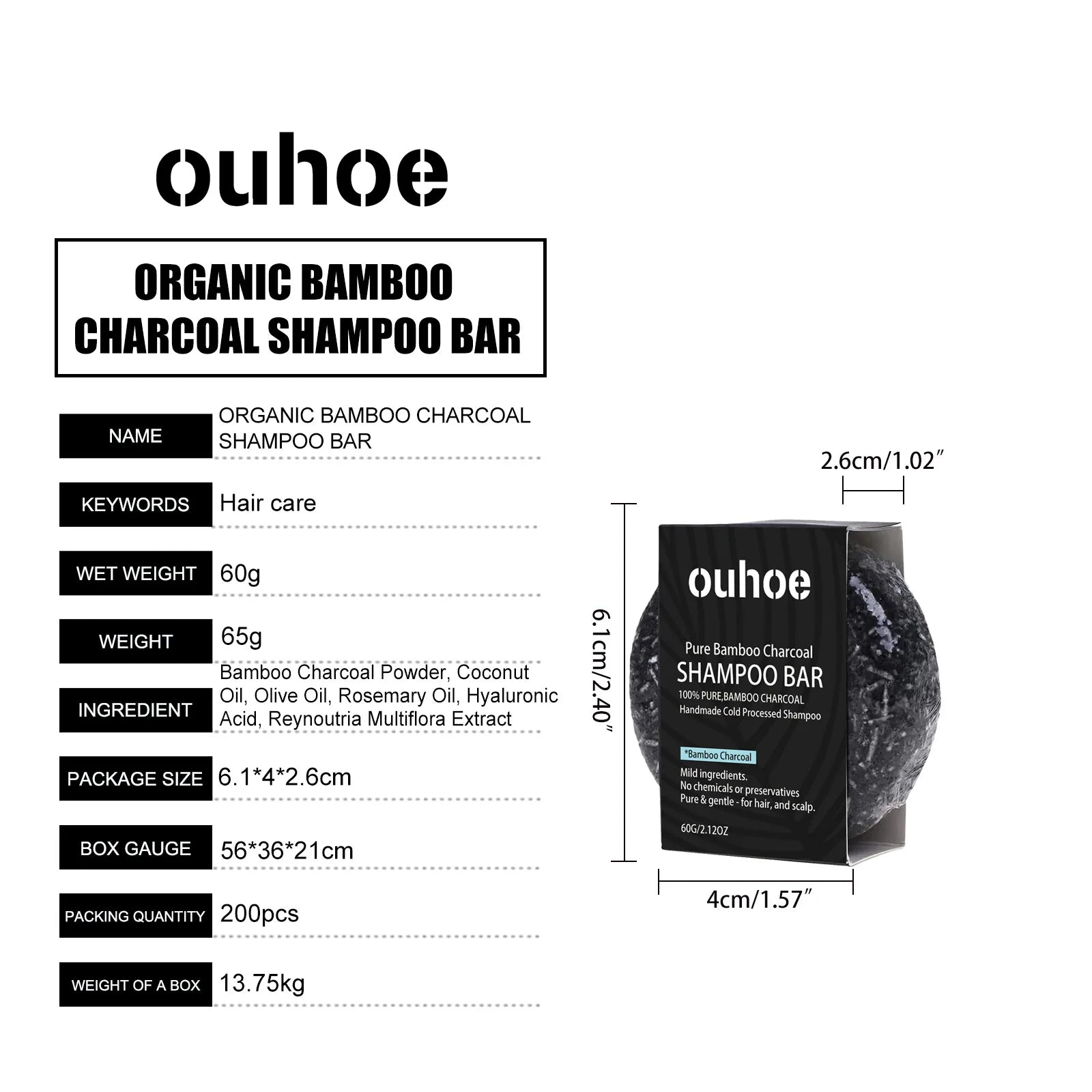 OUHOE Bamboo Charcoal Shampoo Bar