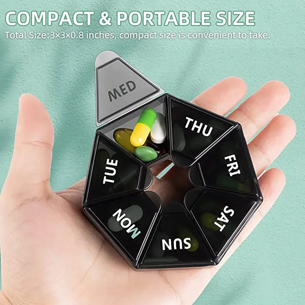 Portable 7-Day Pill Organizer Box – Black