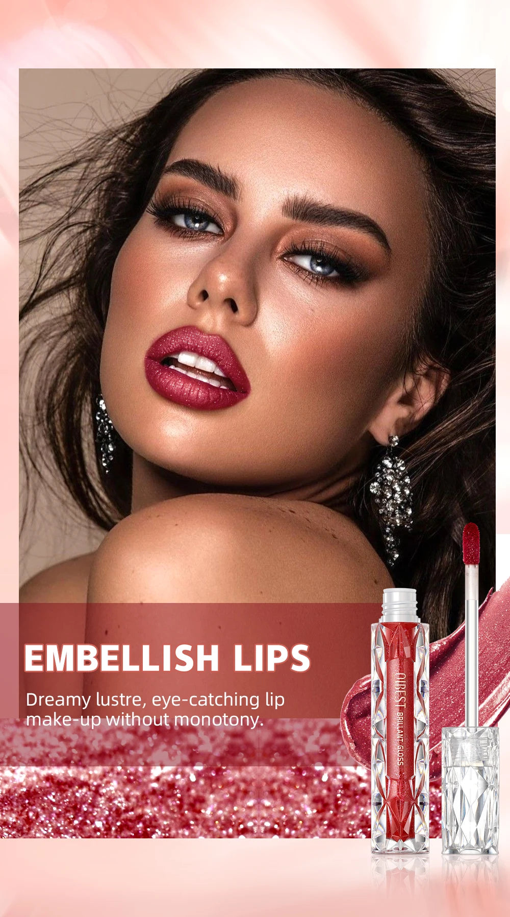 QIBEST Diamond Glitter Lip Gloss & Matte Lipstick