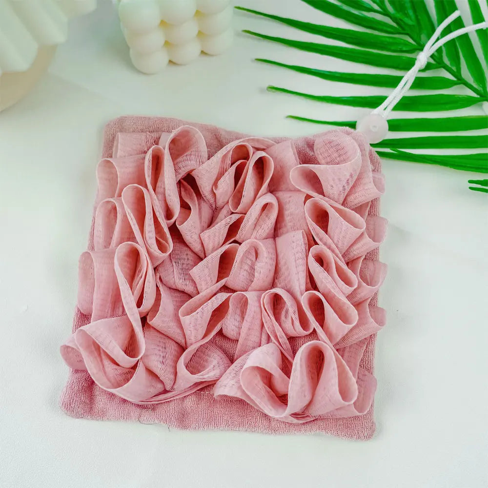 2-in-1 Loofah Bath Ball Towel with Drawstring