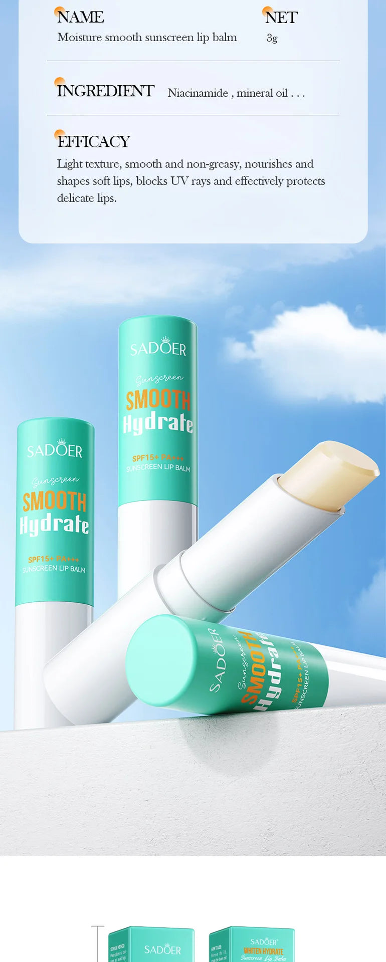 SADOER SPF 15+ Lip Balm Sunscreen