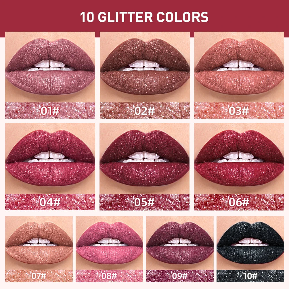 QIBEST Diamond Glitter Lip Gloss & Matte Lipstick