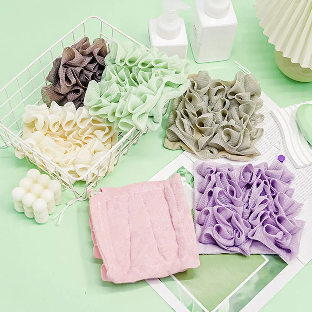 2-in-1 Loofah Bath Ball Towel with Drawstring