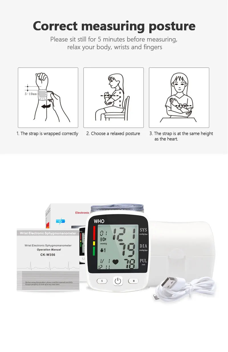 Digital Wrist Blood Pressure Monitor – Rechargeable