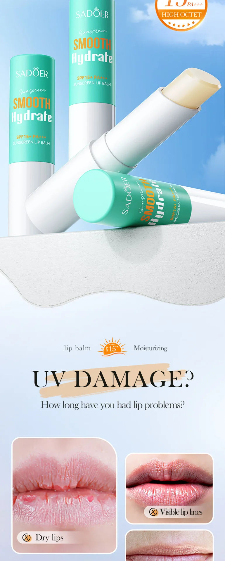 SADOER SPF 15+ Lip Balm Sunscreen