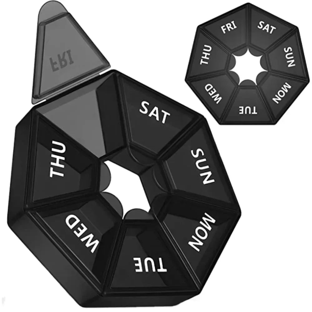 Portable 7-Day Pill Organizer Box – Black