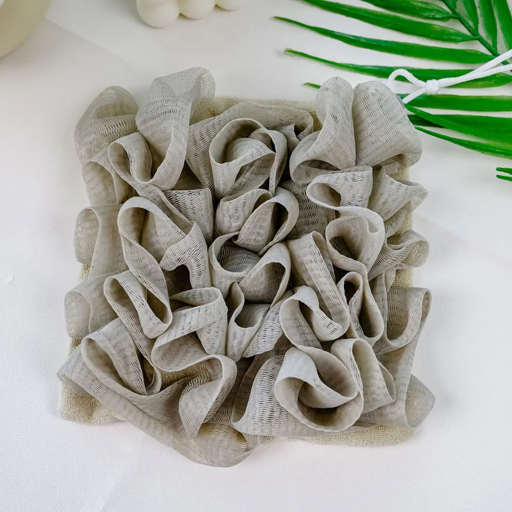 2-in-1 Loofah Bath Ball Towel with Drawstring