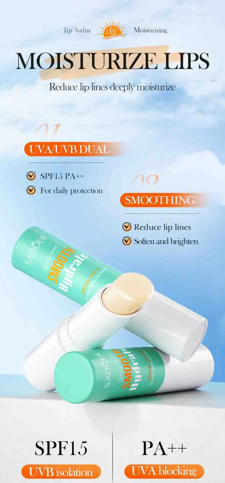 SADOER SPF 15+ Lip Balm Sunscreen