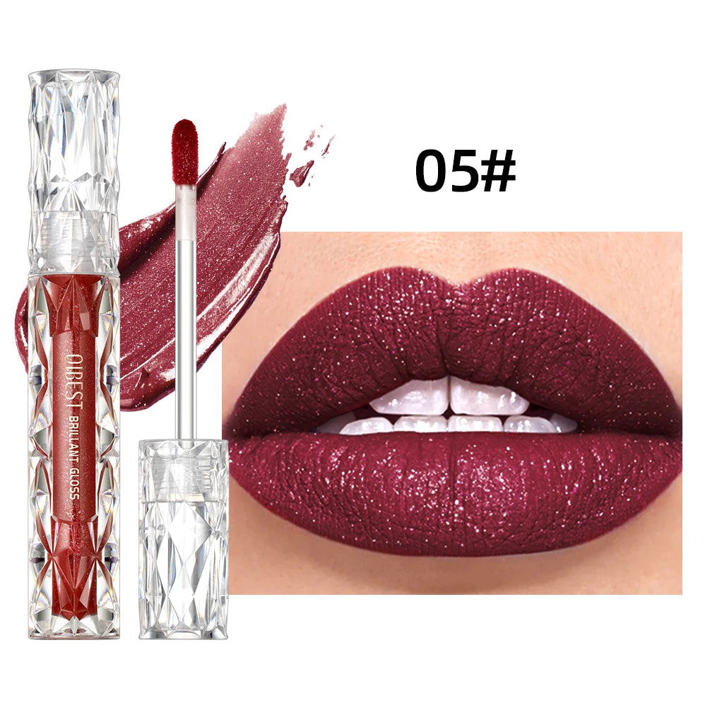QIBEST Diamond Glitter Lip Gloss & Matte Lipstick