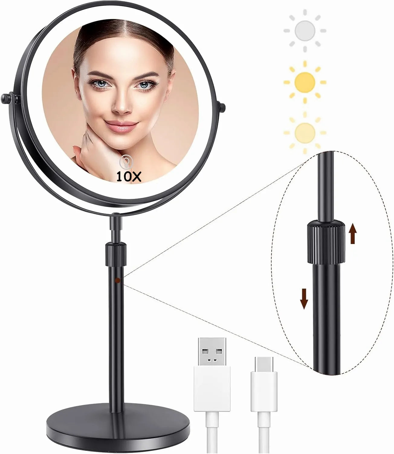 8" Lighted Makeup Mirror with 10X Zoom