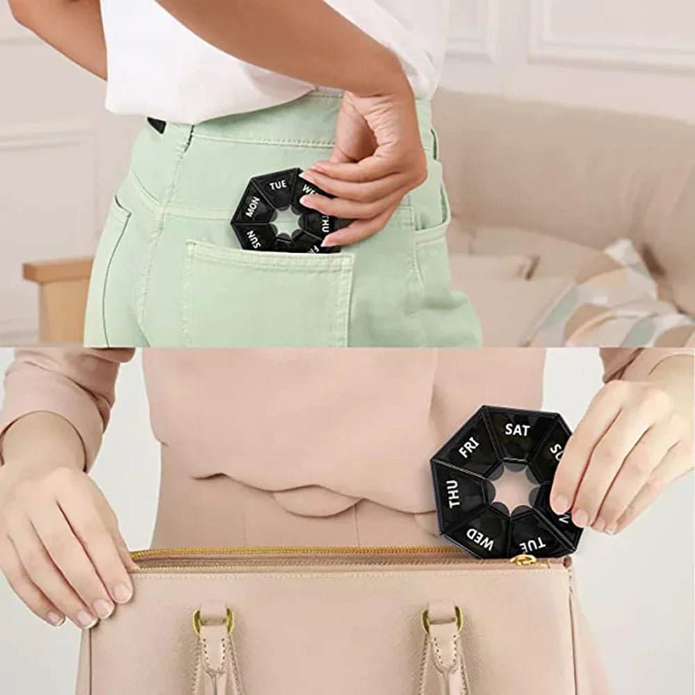 Portable 7-Day Pill Organizer Box – Black