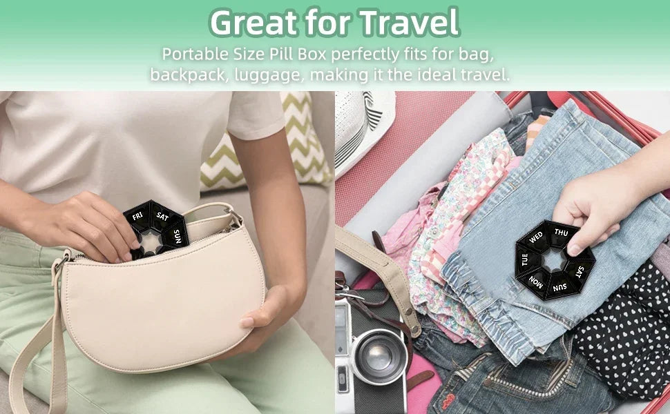 Portable 7-Day Pill Organizer Box – Black